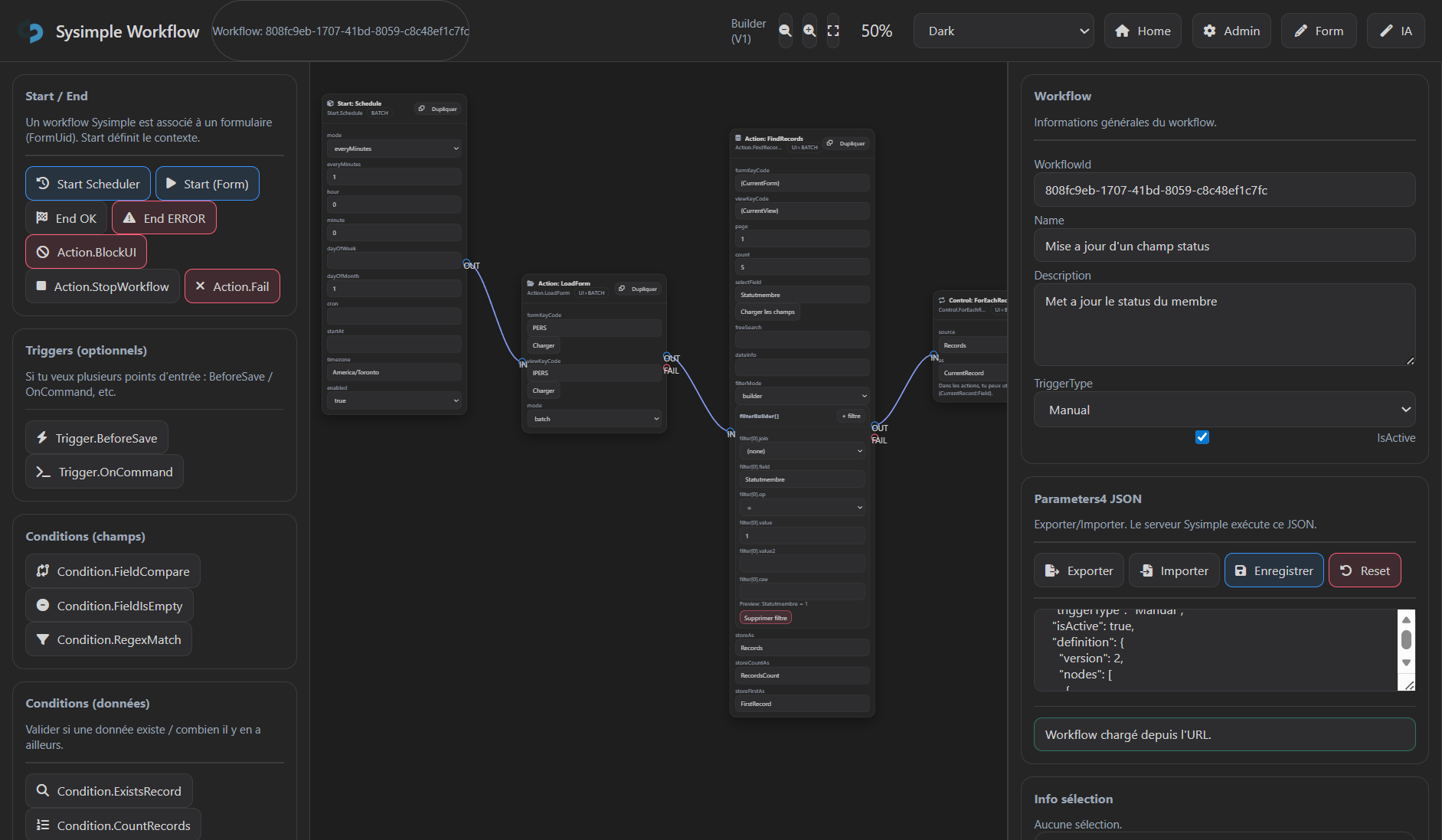 Workflow visuel dans Sysimple