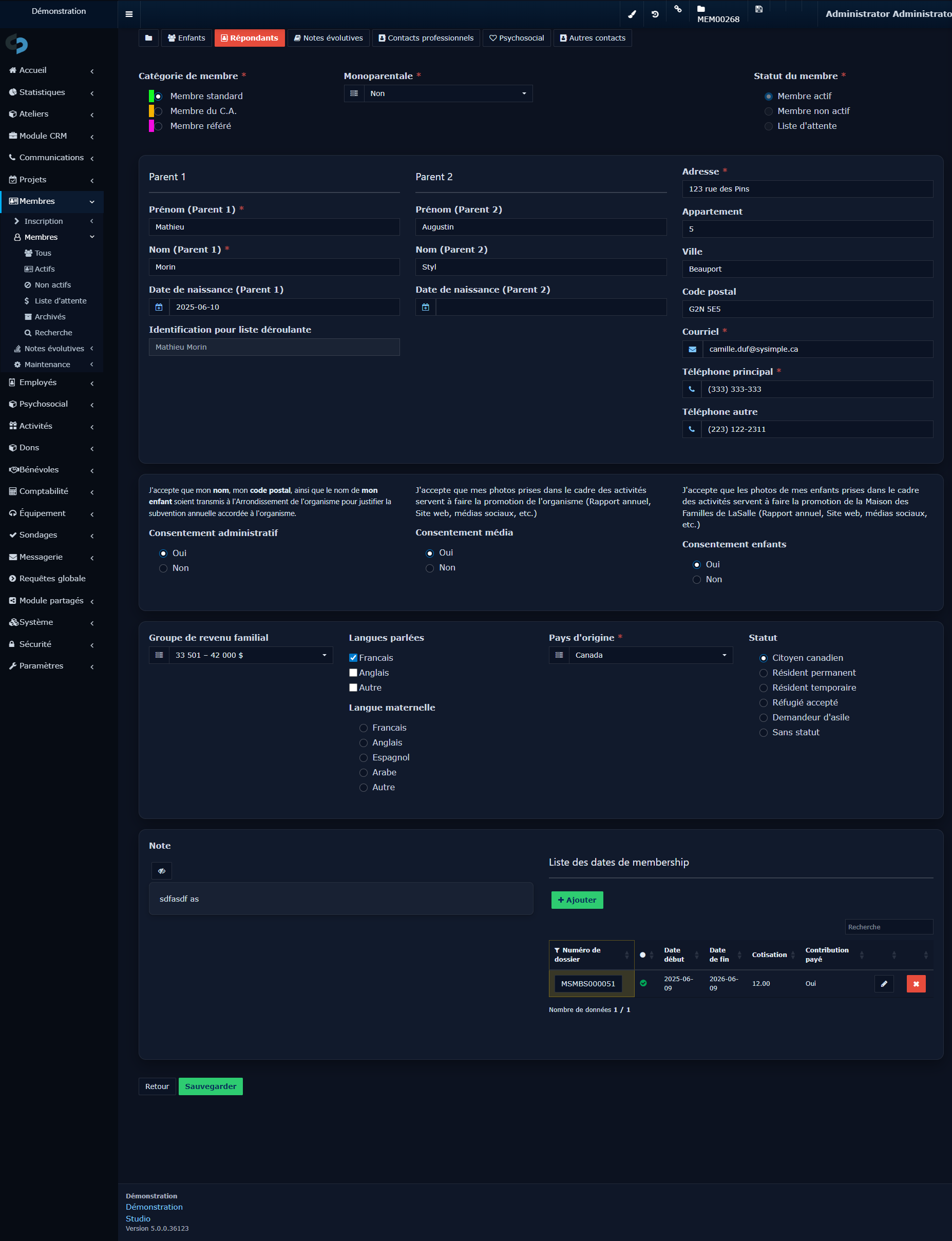 Vue centralisée d'un dossier membre dans Sysimple